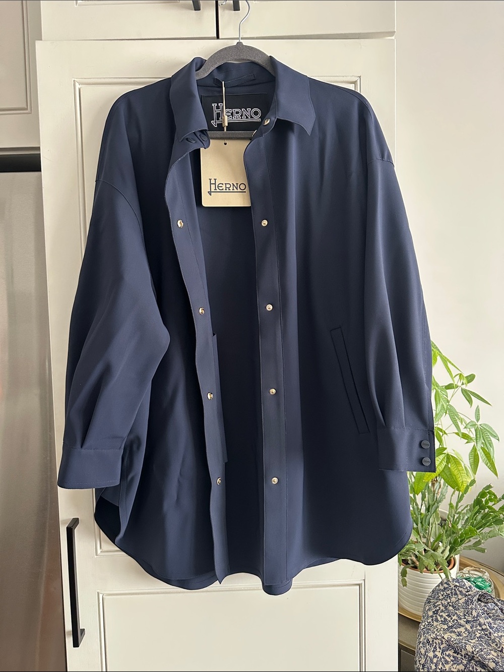 Herno Navy Snap-Front Oversized Shirt Jacket